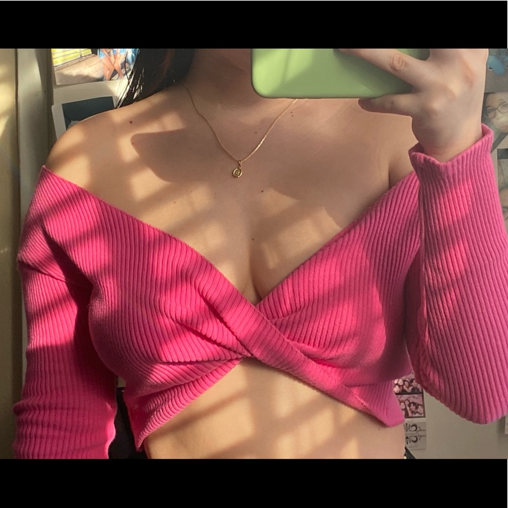 Cross Cross Pink Long Sleeve Crop Top
